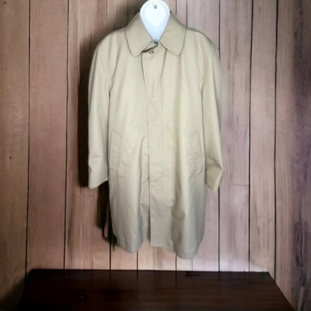 Vintage Raintamer Mens 40 Short Long Raincoat Trench Coat Removable Liner Khaki